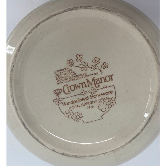 Vintage Bean Pot Crown Manor Floral Garden Casserole Stoneware Lid Serving Japan - Picture 5 of 7